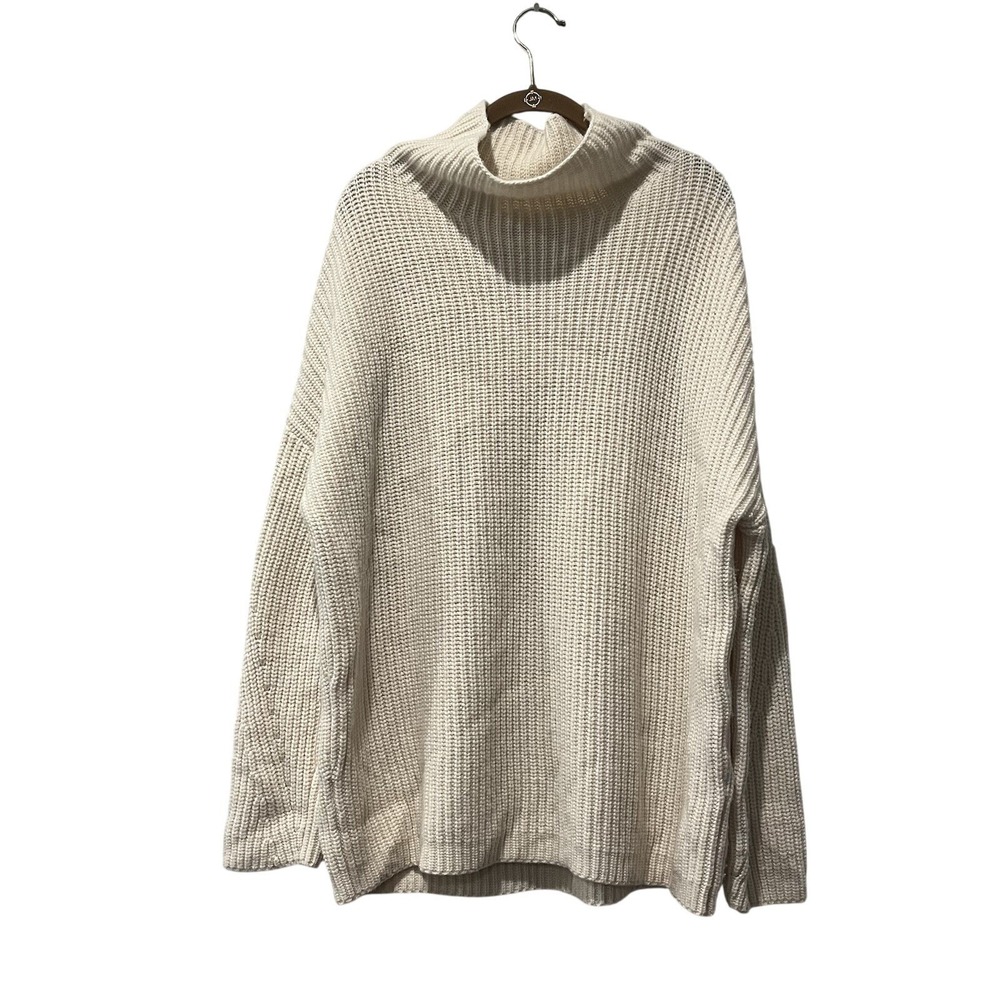 Naadam Wool Cashmere Turtleneck Sweater Women's Small Beige Ribbed‎ Fisherman